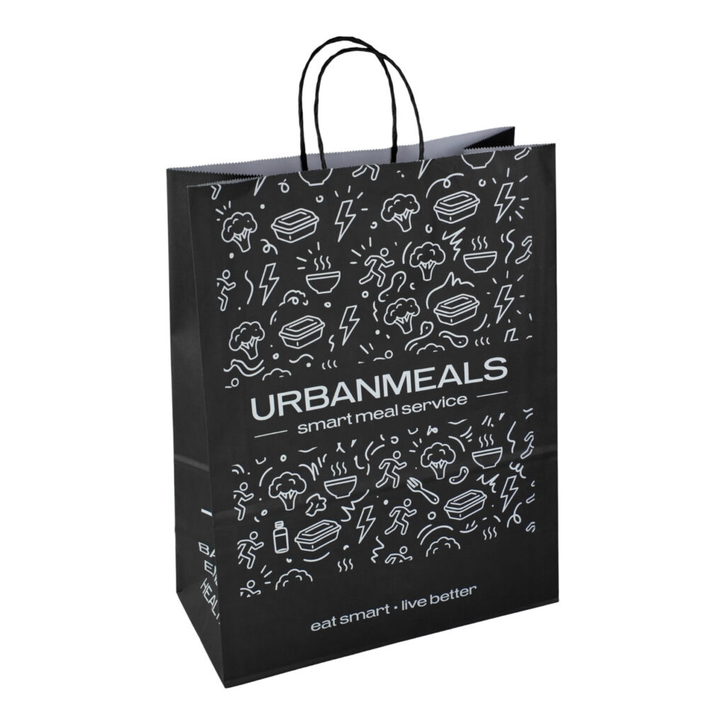 Чорний крафт-пакет із друком в 1 фарбу для доставки їжі UrbanMeals